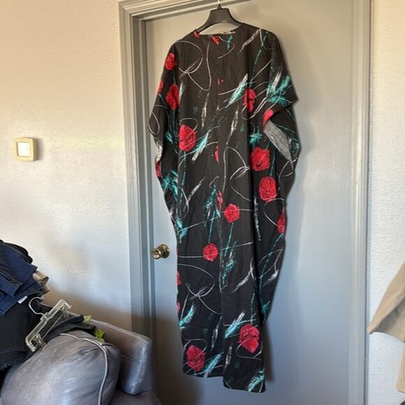 Vtg California Miss Black Red Floral  3X Maxi Dress Caftan Boho Hippie Made USA - Picture 2 of 6